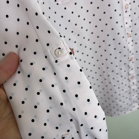 Talbots Long Sleeve Button Up Pink Polka Dot Sheer Blouse Small - Picture 5 of 13